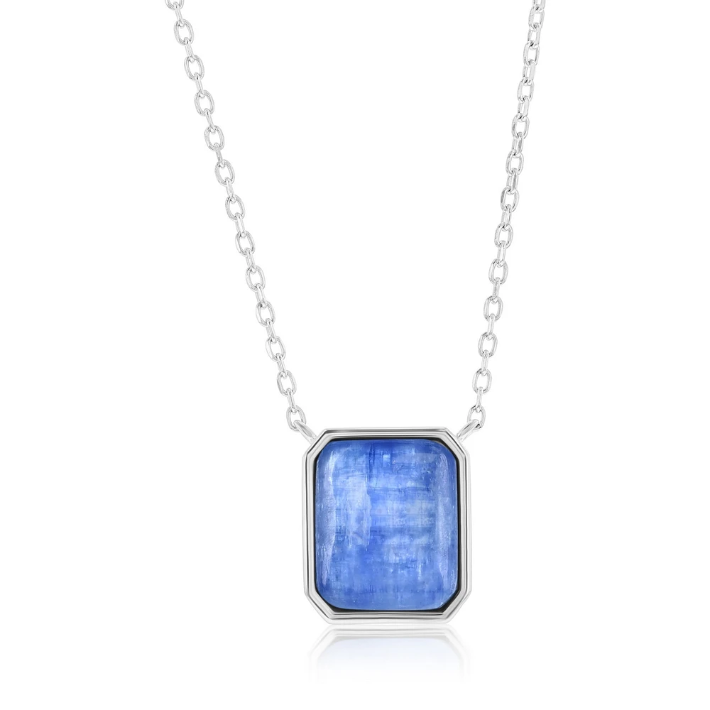 Caribbean Treasures Sterling Silver Rectangle Necklace (Available Lapis, Malachite or Kyanite)