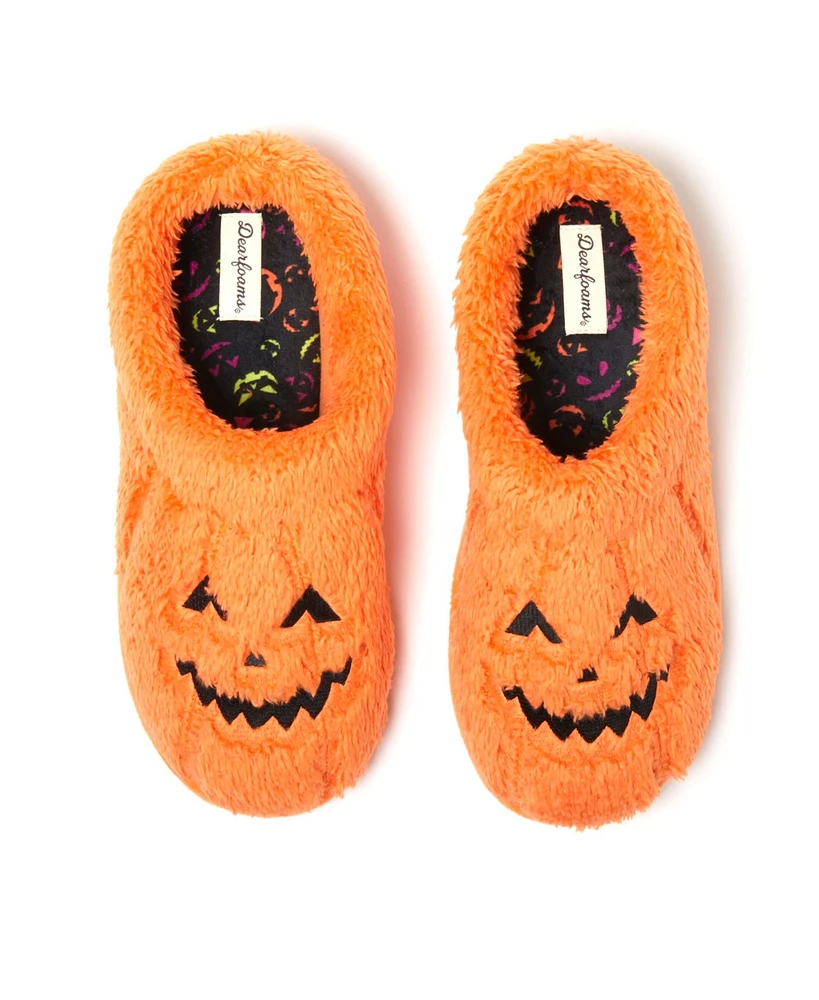 Dearfoams Men's Unisex Jack-o-Lantern Halloween Pumpkin Slipper