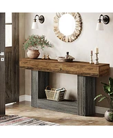 Tribesigns 63" Console Table, Farmhouse 2-Tier Entryway Table with U-Shaped Base, Narrow Long Wood Sofa Behind Couch for Living Room,