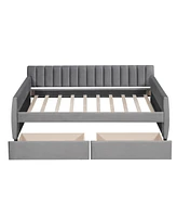 Slickblue Twin Size Upholstered Daybed with Drawers and Wood Slat Support