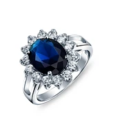 Bling Jewelry Classic Traditional 5CTW Royal Blue Cz Crown Halo Oval Cubic Zirconia Statement Ring .925 Sterling Silver