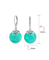 Bling Jewelry Western Style Filigree Lever Back Blue Stabilized Turquoise Flat Round Circle Disc Dangle Drops Earrings For Women .925 Sterling Silver