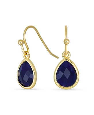 Bling Jewelry Delicate Fine Natural Dumortierite Dark Navy Blue Faceted Briolette Teardrop Pear Shaped Drop French Wire Fish Hook Earrings For Women Y