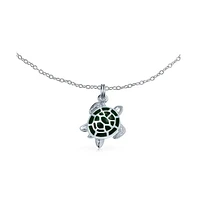 Bling Jewelry Hawaii Tropical Beach Vacation Nautical Dangle Charm Sea Green Enamel Turtle Anklet Link Ankle Bracelet For Women .925 Sterling Silver 9