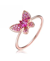 GiGiGirl Sterling Silver with 18K Rose Gold Plated Red Cubic Zirconia Small Butterfly Ring