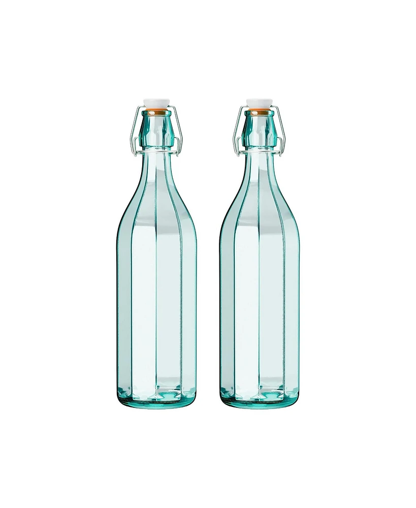 Amici Home Faceted Hermetic Glass Bottle, Large - Set of 2