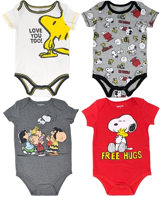 Peanuts Baby Boys Woodstock Snoopy 4 Pack Bodysuits Newborn to