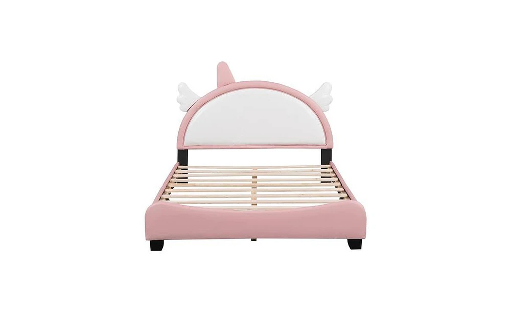 Slickblue Full Size Upholstered Bed with Unicorn Headboard Design