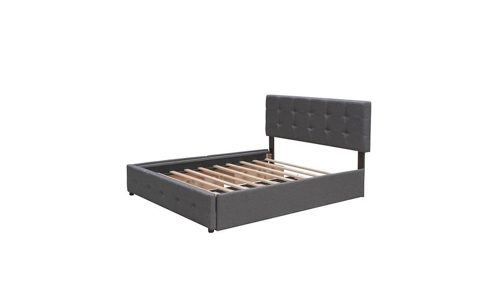 Slickblue Upholstered Platform Bed with Storage Drawers and Twin Xl Trundle for Extra Sleeping Space