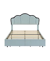 Slickblue Full Size Upholstered Princess Platform Bed with Led and 2 Storage Drawers