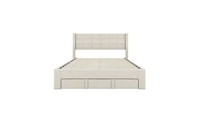 Slickblue Queen Size Upholstered Platform Bed with Large Drawer for Extra Storage