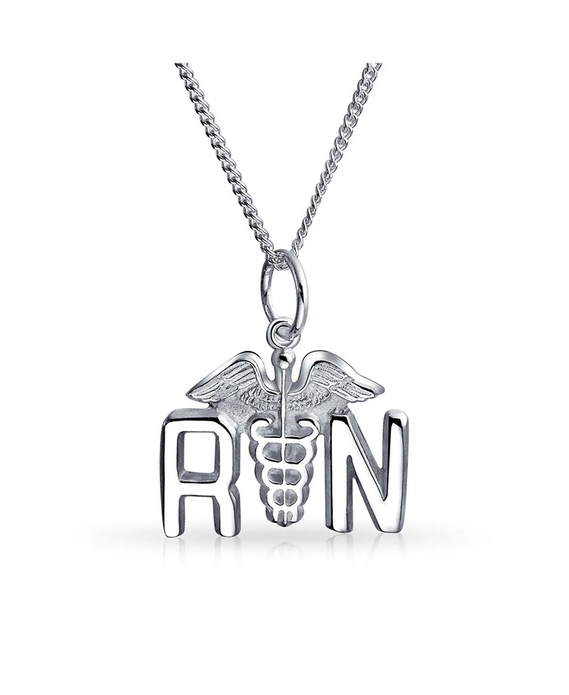 Bling Jewelry Angel Wings Stethoscope Symbol of Registered Rn Nurse Caduceus Pendant Necklace For Women Graduation .925 Sterling Silver