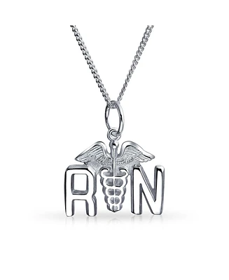 Bling Jewelry Angel Wings Stethoscope Symbol of Registered Rn Nurse Caduceus Pendant Necklace For Women Graduation .925 Sterling Silver