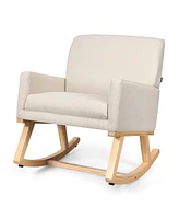 Gymax Mid Century Fabric Lounge Chair Upholstered Accent Armchair Rocking Chair Beige