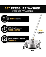 Sugift 14" Pressure Washer Surface Cleaner Stainless Steel Surface Cleaner Attachment