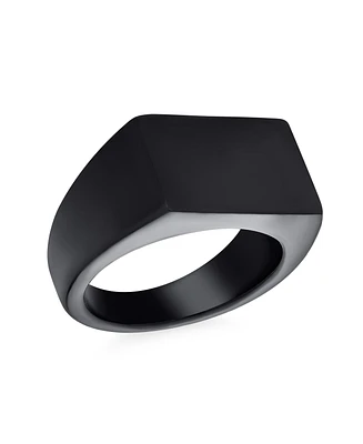 Bling Jewelry Mens Monogram Initial Rectangle Black Signet Ring Stainless Steel Polished Matte Finish