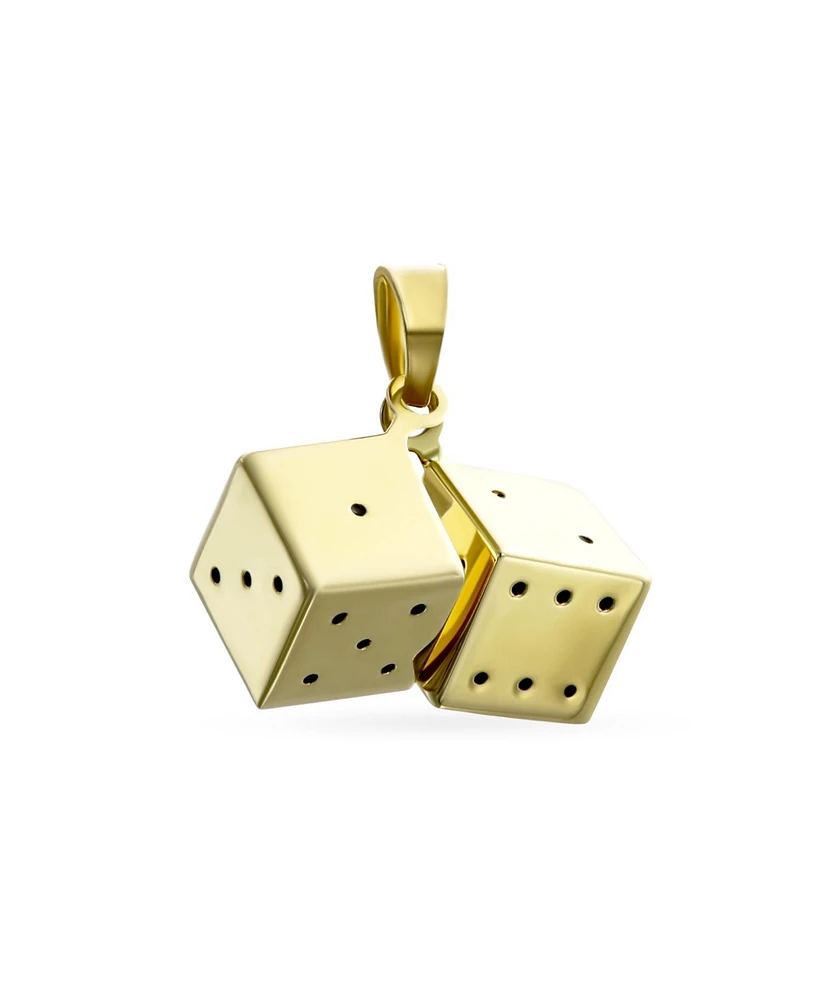 Bling Jewelry 14K Yellow Gold Unisex Tourism Las Vegas Good Lady Luck Casino Vacation Travel Lucky Gambler Dice Pendant Necklace No Chain