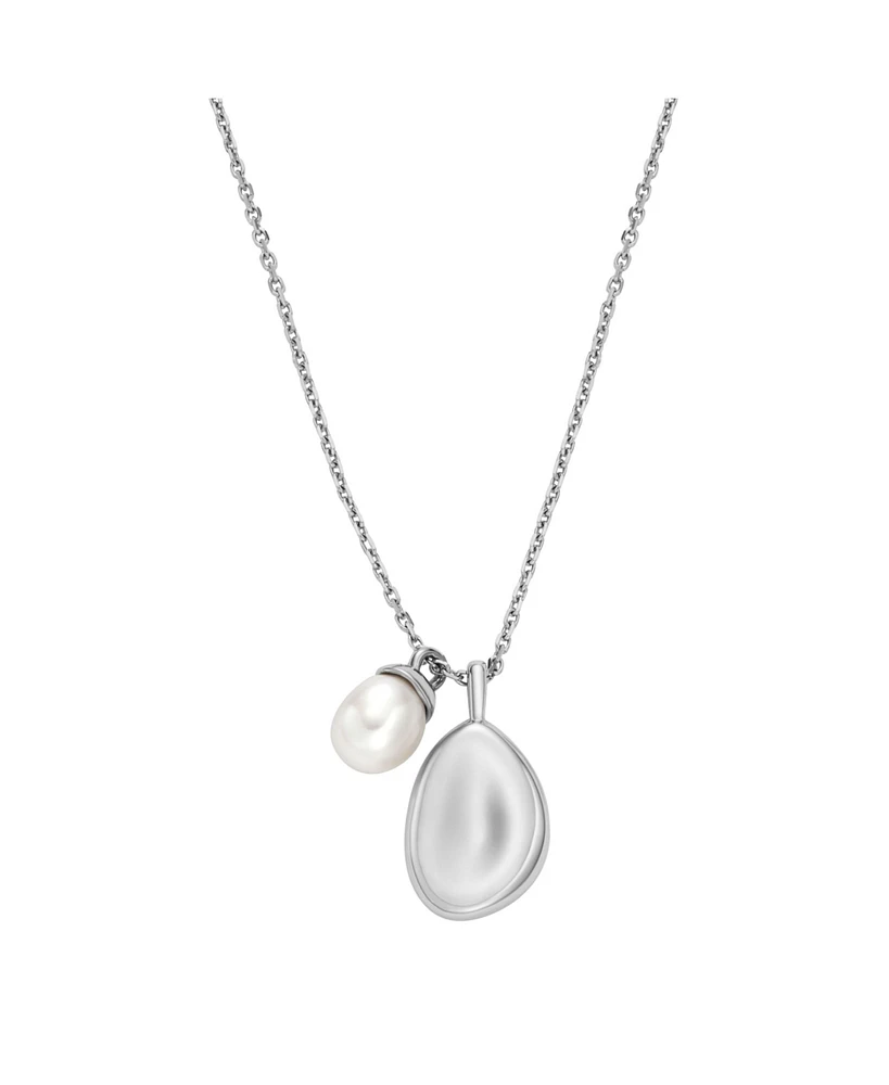 Skagen Women's Agnethe Pearl White Freshwater Pearl and Pebble Pendant Necklace