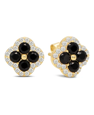 Devata Black and White Cubic Zirconia Clover 10x10mm Stud Earrings in 14K Gold, approx. 2.6 grams