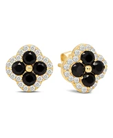 Devata Black and White Cubic Zirconia Clover 10x10mm Stud Earrings in 14K Gold, approx. 2.6 grams