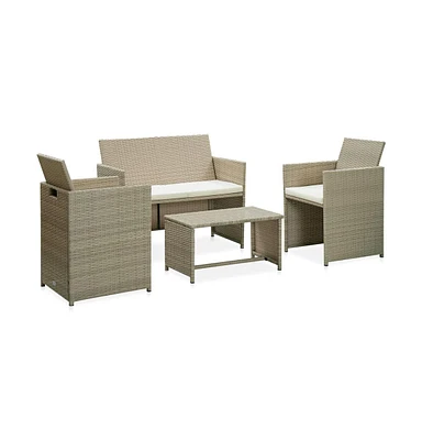 vidaXL 4 Piece Patio Lounge Set with Cushions Beige Poly Rattan