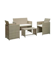 vidaXL 4 Piece Patio Lounge Set with Cushions Beige Poly Rattan