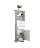 Slickblue White Tall Storage Cabinet – Mdf with Painted Finish, 3 Drawers & Adjustable Shelves for Bathroom, Kitchen, and Living Room