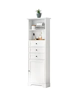 Slickblue White Tall Storage Cabinet – Mdf with Painted Finish, 3 Drawers & Adjustable Shelves for Bathroom, Kitchen, and Living Room