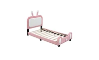 Slickblue Twin Size Upholstered Princess Bed with Rabbit Shape Design for Kids