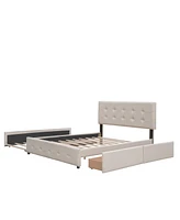 Slickblue Upholstered Platform Bed with 2 Drawers and Twin Xl Trundle – Linen Fabric