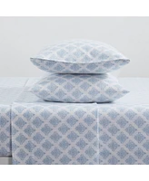 Kate Aurora Cozy Bed Collection 100% Cotton Flannel Winter Damask Blue & White 4 Piece Sheet Set - Queen