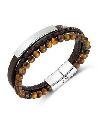 Rhona Sutton Black Tigers Eye Multi Leather Stainless Steel Bracelet