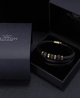 Rhona Sutton Black Titan Leather Stainless Steel Bracelet