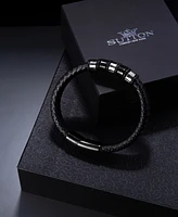 Rhona Sutton Black Nomad Identification Leather Stainless Steel Bracelet