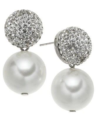 On 34th Pave Fireball & Imitation Pearl Drop Earrings, Created for Macy's