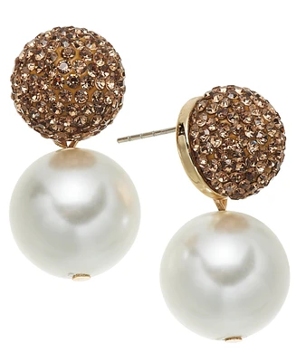 On 34th Pave Fireball & Imitation Pearl Drop Earrings, Created for Macy's