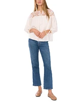 1.state Women's Lace-Yoke 3/4-Sleeve Tie-Cuff Blouse