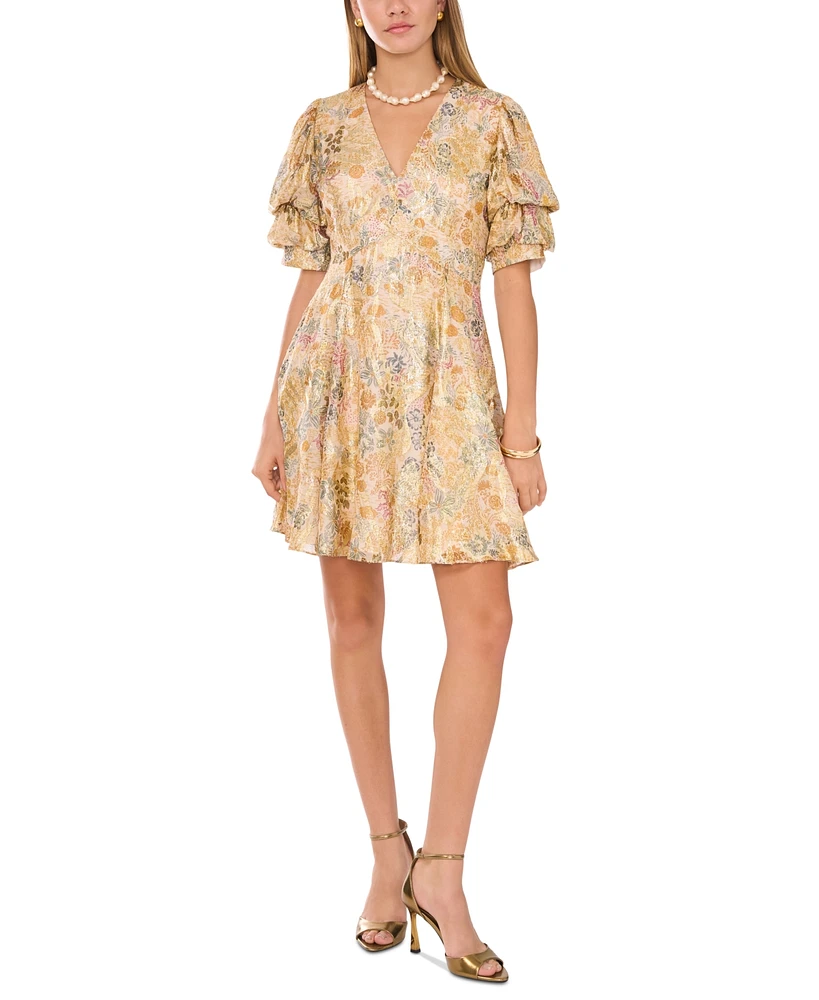 1.state Women's Printed Bubble-Sleeve Mini Dress