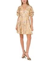 1.state Women's Printed Bubble-Sleeve Mini Dress