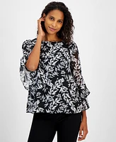 Kasper Women's Printed Crewneck Bell-Sleeve Blouse, Regular & Petite