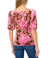 CeCe Women's Velvet Paisley-Print Puff-Sleeve Top