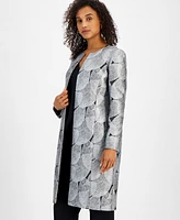 Kasper Women's Metallic Leaf Jacquard Open-Front Longline Blazer, Regular & Petite Sizes