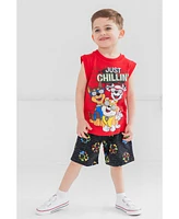 Paw Patrol Boys Rocky Rubble Marshall T-Shirt Tank Top and French Terry Shorts 3 Piece Outfit Set to