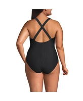 Lands' End Plus Texture Tugless X-Back One Piece Swimsuit