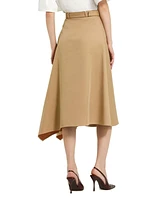 Mac Duggal Women's Twill Midi Skirt With Buttons And Belt