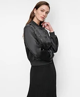 Dkny Women's Studded Snap-Front Long-Sleeve Bomber Jacket