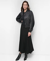 Dkny Women's Studded Snap-Front Long-Sleeve Bomber Jacket