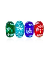 Bling Jewelry Multi Color Christmas Snowflake Murano Glass Bead Charm Set Sterling Silver