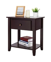 Gymax 2PCS Nightstand Sofa End Side Table W/ Storage Drawer Bottom Shelf Espresso