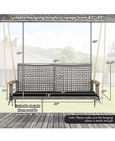 2-Person Patio Wicker Hanging Swing Chair Loveseat Cushion Porch Red